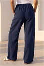 Navy  Petite Linen Blend Wide Leg Trouser, Image 3 of 4