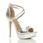 Silver AJVANI Silver High Heel Crossed Straps Platform Sandals, Image 1 of 6