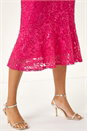 Fuchsia Sequin Lace Ruffle Stretch Midi Dress, Image 5 of 5