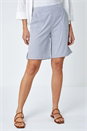 Blue Striped Turn Up Elastic Waist Shorts, Image 2 of 5