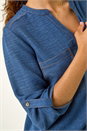 Denim V-Neck Longline Button Up Detail Blouse , Image 5 of 5