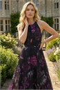 Black Floral Pleated Halter Neck Maxi Dress, Image 2 of 4