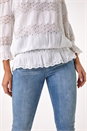 Cream  Lace Insert Frill Bardot Top, Image 5 of 5