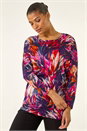 Navy Floral Print Bubble Hem Stretch Top, Image 1 of 5
