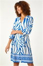 Royal Blue Abstract Border Tie Shirt Dress, Image 2 of 5