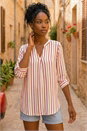 Pink Vertical Stripe Pleat Detail Top, Image 1 of 4