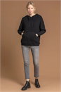 Black Ribbed Knit Drawcord Hoodie, Image 2 of 4