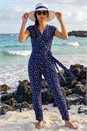 Navy Petite Polka Dot Stretch Jumpsuit, Image 1 of 5