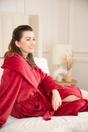 Burgundy Camille Lingerie Burgundy Supersoft Fleece Ribbed Collar Robe, Image 6 of 7