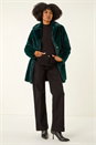 Emerald Faux Fur Longline Coat, Image 2 of 5