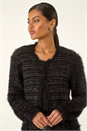 Black Fluffy Textured Knit Cardigan, Image 4 of 5