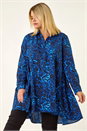 Royal Blue Curve Animal Print Longline Tunic Shirt, Image 4 of 5