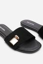Black Solana Gold Trim Flat Slide On Sandal, Image 5 of 6