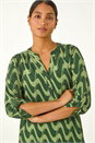 Green Geometric Print Stretch Blouse, Image 4 of 5