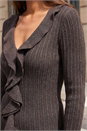 Charcoal Frill Trim Ribbed Knit Top, Image 4 of 4