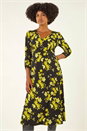 Yellow Floral Print Buttoned Midi Dress, Image 4 of 5