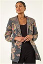 Dark Grey Floral Jacquard Knit Cardigan, Image 4 of 5