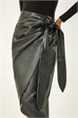 Black Dusk Faux Leather Wrap Midi Skirt, Image 1 of 5