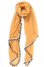 Mustard Lightweight Pom Pom Star Trim Scarf, Image 2 of 2