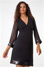 Black Contrast Sequin Cuff Dress, Image 2 of 5