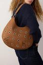 Brown Suede Shoulder Bag with Eyelet Detail, Image 1 of 4