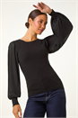 Black Chiffon Sleeve Knit Jumper, Image 1 of 5