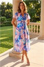 Blue Petite Twist Front Dobby Print Dress, Image 2 of 4