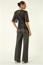 Black Dusk Sequin Tie Front V-Neck Stretch Top, Image 3 of 5
