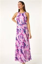 Purple Blurred Print Pleated Maxi Dress, Image 1 of 5