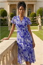 Blue Floral Print Wrap Dress, Image 2 of 4