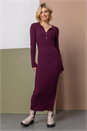 Wine Ribbed Knit Collar Midi Dress, Image 3 of 5