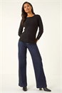 Black Sparkly Diamante Button Scallop Edge Jumper, Image 2 of 5