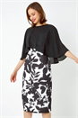 Ivory Floral Cape Detail Stretch Shift Dress, Image 1 of 5
