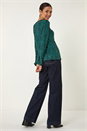 Teal Printed Tie Neck Top, Image 3 of 5