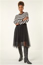 Black Stripe Print Mesh Midi Dress, Image 2 of 5