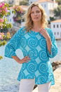 Blue Spiral Print Asymmetric Tunic Top, Image 1 of 4