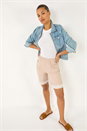 Stone Bengaline Turn Up Stripe Stretch Shorts, Image 1 of 5