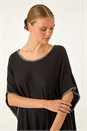 Black Blanket Stitch Knit Poncho, Image 4 of 5