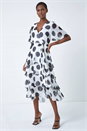 Ivory  Polka Dot Chiffon Frill Wrap Tiered Midi Dress, Image 2 of 5