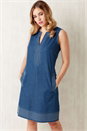 Blue V-Neck Denim Shift Dress, Image 1 of 3