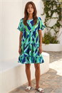 Green Abstract Print Tiered Smock Dress, Image 3 of 4