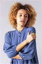 Denim Blue Dropped Waist Shirt Dress, Image 4 of 4