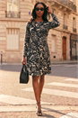 Black Petite Abstract Button Down Dress, Image 2 of 4