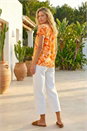 ORANGE Abstract Leaf Print Stretch Top , Image 3 of 4