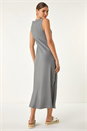 Grey Bias Linen Blend Midi Dress, Image 3 of 5