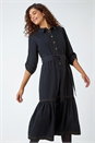 Black Cotton Blend Denim Tiered Midi Dress, Image 1 of 5