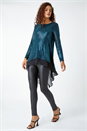 Turquoise Chiffon Hem Sequin Stretch Tunic Top, Image 4 of 5