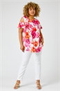 Fuchsia Curve Floral Print Cold Shoulder Tunic Top, Image 3 of 5