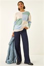 Ivory  Colour Block Cable Knit Jumper , Image 2 of 5