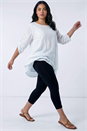 Black Curve Plain Elastic Waist Cropped Leggings, Image 2 of 4